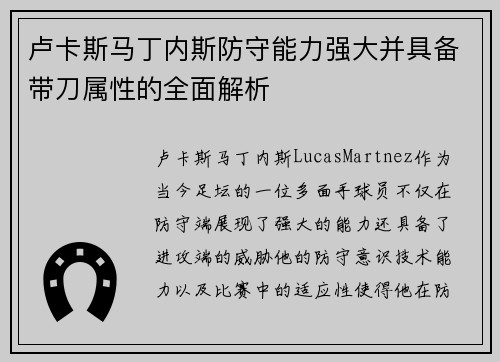 卢卡斯马丁内斯防守能力强大并具备带刀属性的全面解析